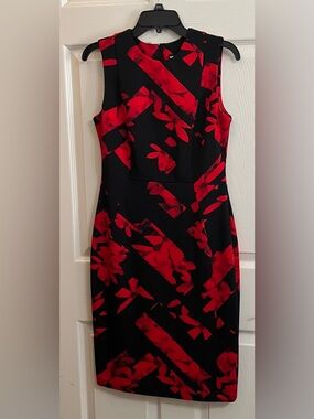 Karl Lagerfeld Red & Black Floral Midi Dress Size 6
